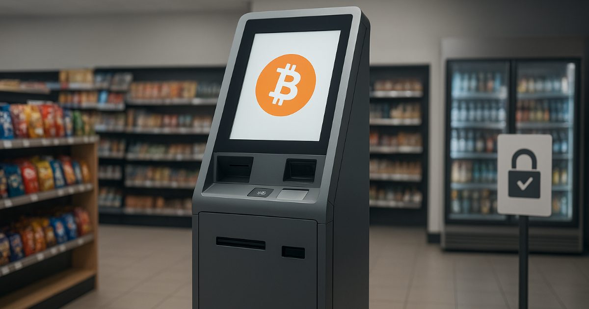 Bitcoin ATM in a retail setting representing the bitcoin atm verification process.
